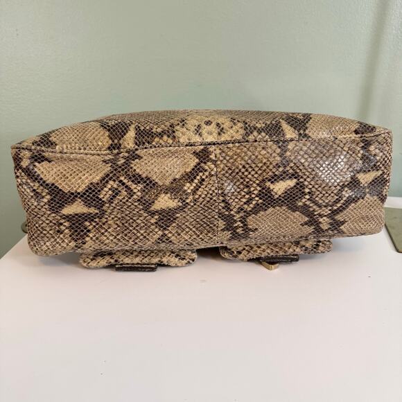 Michael Kors Satchel Shoulder Handbag Brown Tan Python Buckle Double Top Handles - Picture 11 of 12